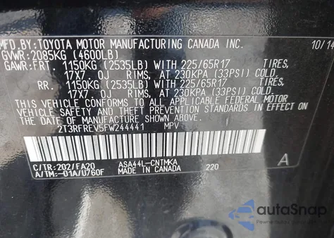 2015 Toyota Rav4 Xle из США, поврежденный, VIN 2T3RFREV5FW244441